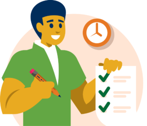 Illustration of a man holding a completed checklist