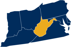 Map of West Virginia highlighted among its neighboring states