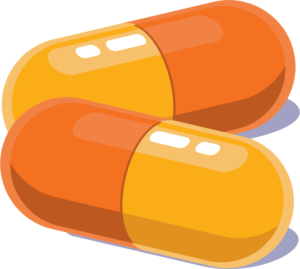 Illustration of two orange medicine capsules